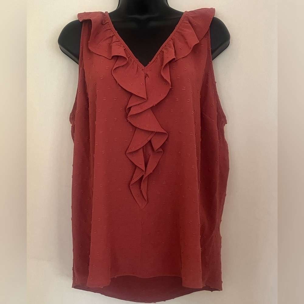Women's Ruffled Sleeveless Top - Rust - Picture 1 of 3